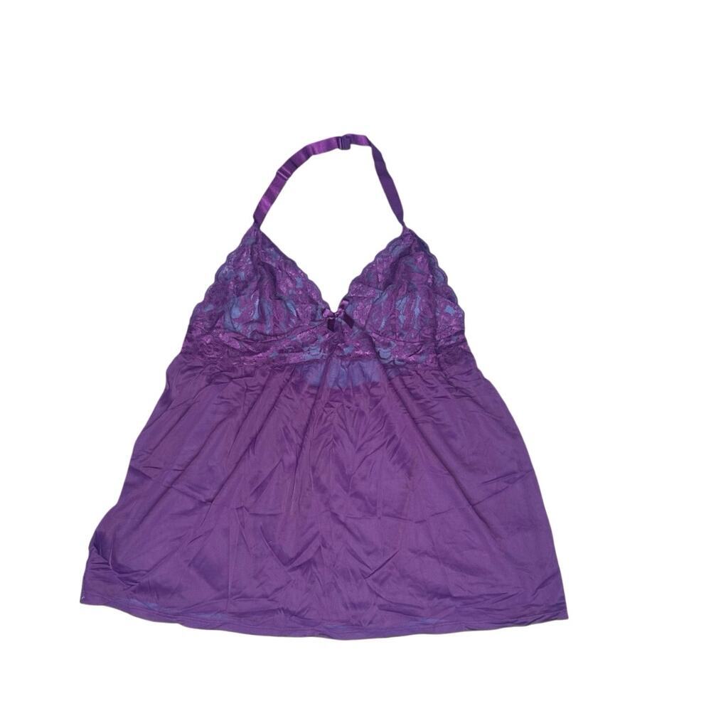 Hips & Curves Purple Lace Halter Slip Dress Lingerie Top XL - Babydoll